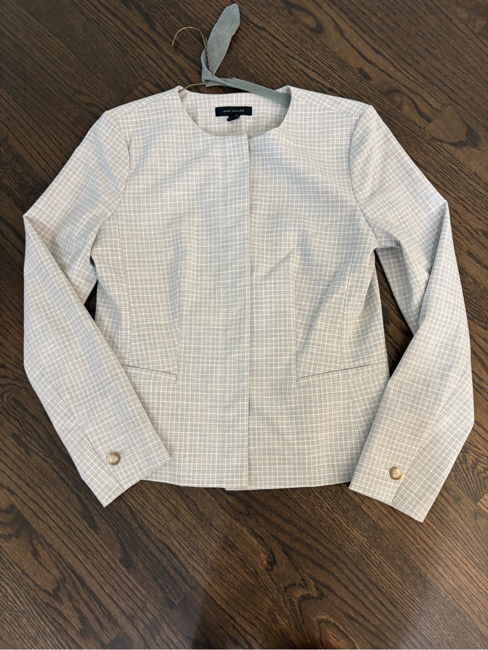 Ann Taylor Light Gray Checked Women's Jacket Size 4